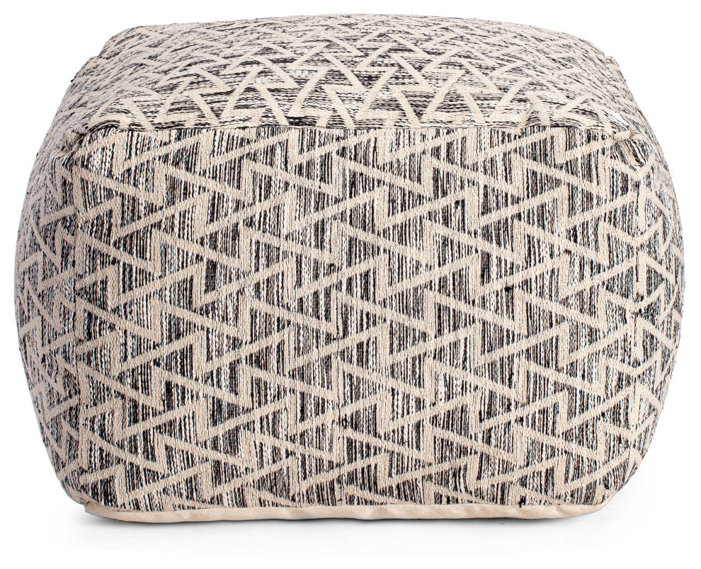 Lafayette Square 22" x 22" x 16" Black and Ivory Pouf