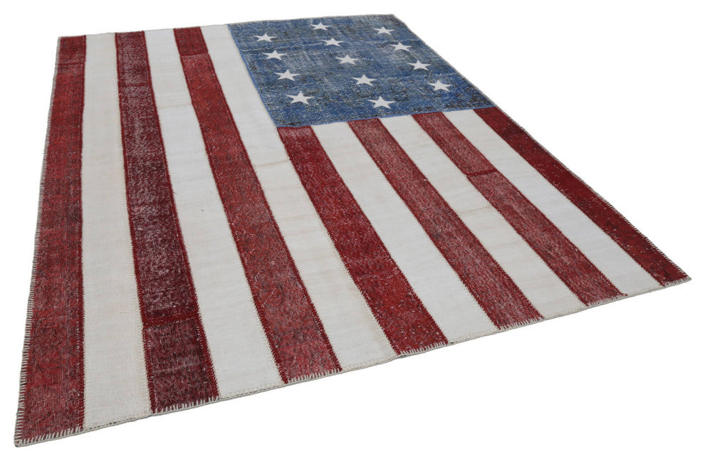 Rug N Carpet - Handwoven Anatolian 8' 0'' x 9' 10'' Flag Patchwork Rug