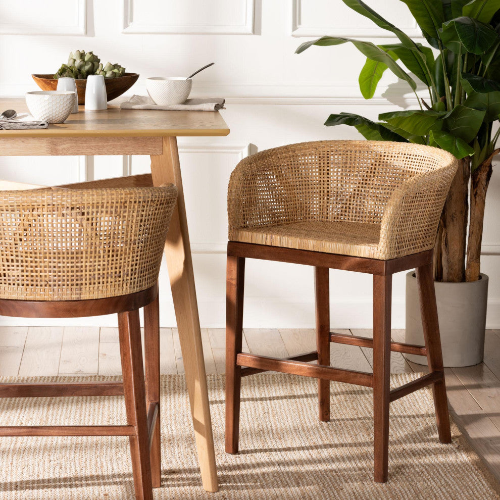 Nannie Natural Rattan Collection, Natural Brown/Walnut Brown, Counter Stool