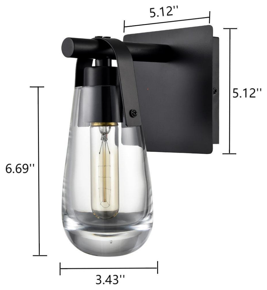 Black Raindrop Wall Sconce With Clear Glass