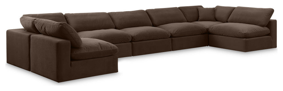 Comfy Upholstered U-Shaped Modular Sectional, Brown, 7-Piece: 5 Armless Chair, 2 Corner Chair, Velvet