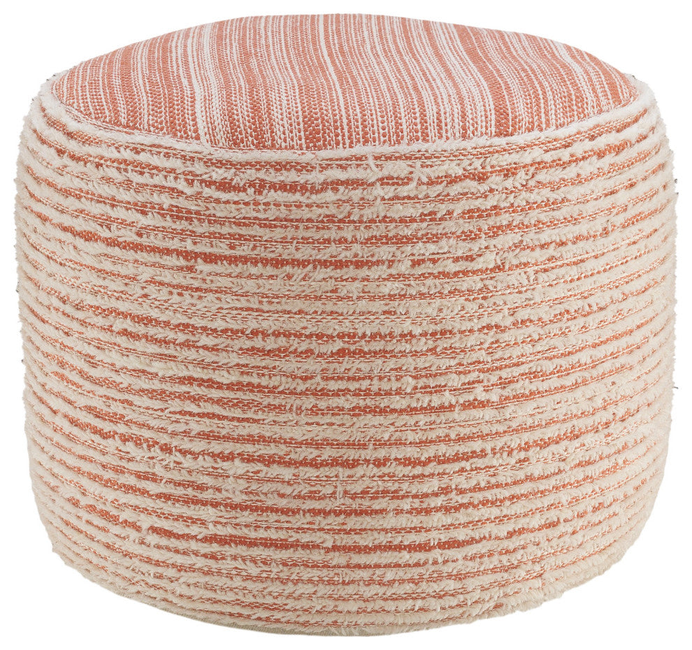 Tropical Textured and Distressed Pouf, Coral/White