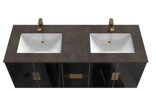 Solaria Glass Facade Floating Vanity, 60", Rustic Porcelain Top, Double Sink