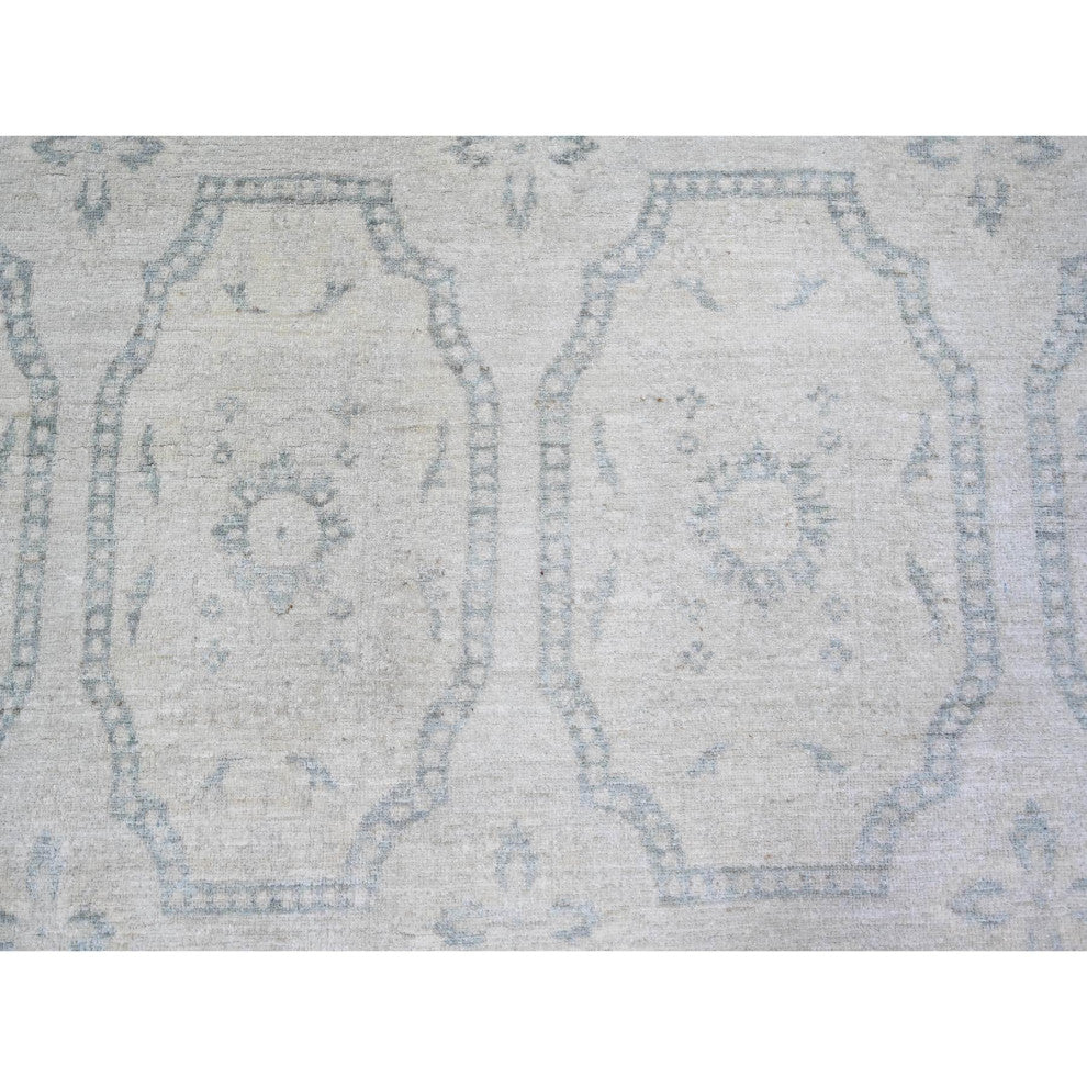 Ash Gray, Stone Washed Peshawar Wool Hand Knotted Oriental Rug, 9'x11'8"