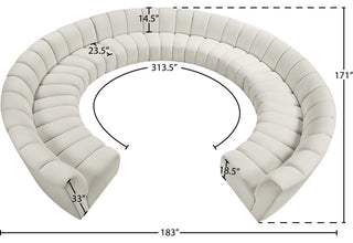Infinity Channel Tufted Velvet Modular Chair, Cream, 11 Piece