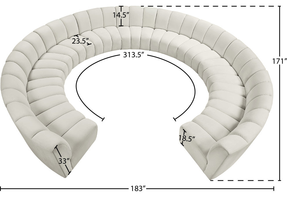 Infinity Channel Tufted Velvet Modular Chair, Cream, 11 Piece