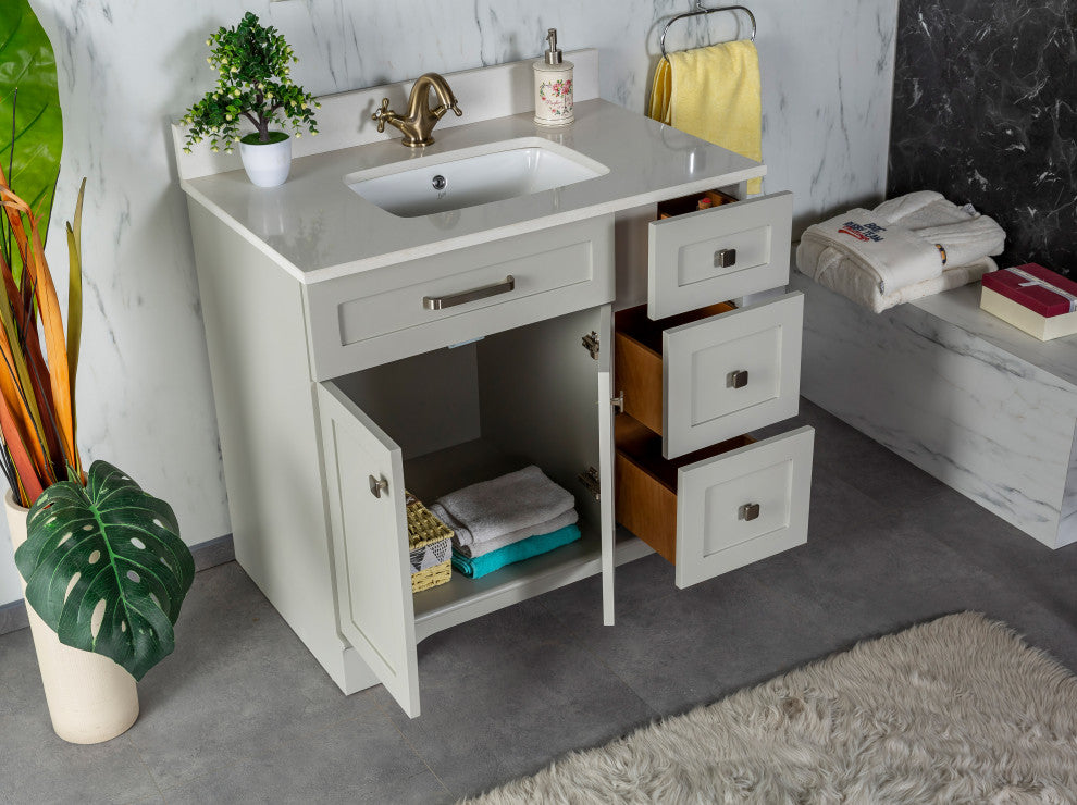 Livia Collection 36" Bathroom Vanity With Sink, Mirror, Countertop, Gray