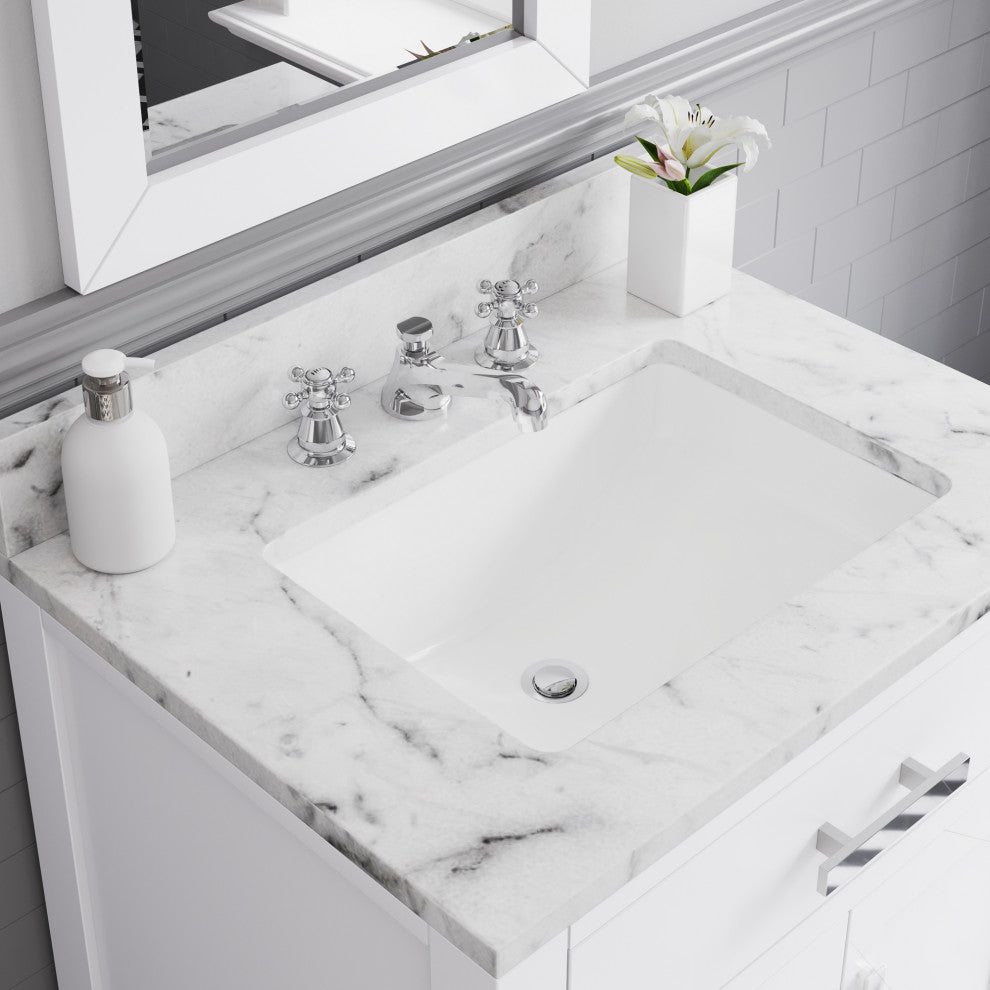 Madison Pure White Bathroom Vanity, 30", No Mirror, One Faucet