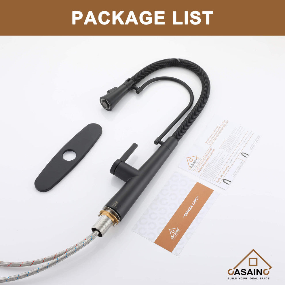 Kitchen Faucet Standard Single-Handle Spring Neck Dual-Function Spray Head, Matte Black