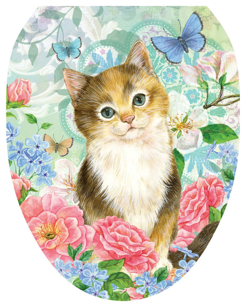 Soft Kitty Toilet Tattoos Seat Cover, Vinyl Lid Decal, Bathroom Decoration, Elongated