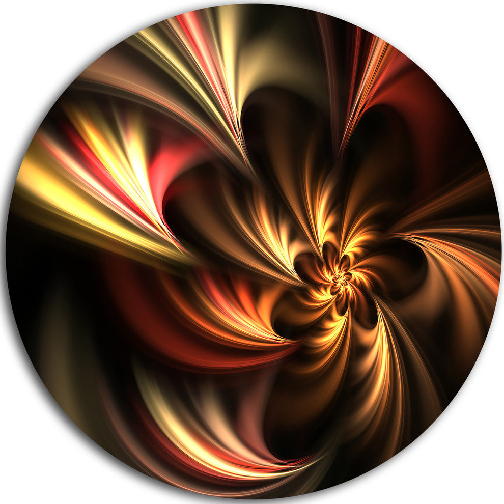 Glossy Yellow And Red Fractal Flower, Floral Disc Metal Wall Art, 23"