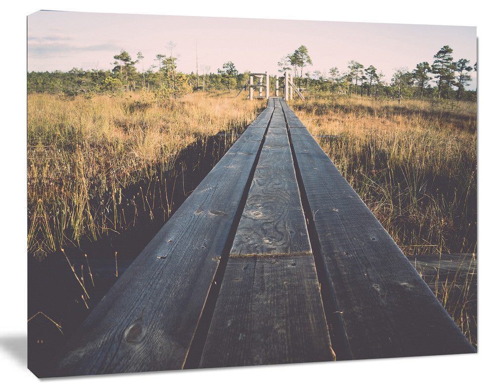 Wood Footpath on the Bog in Fall, Large Landscape Canvas Art, 20"x12"