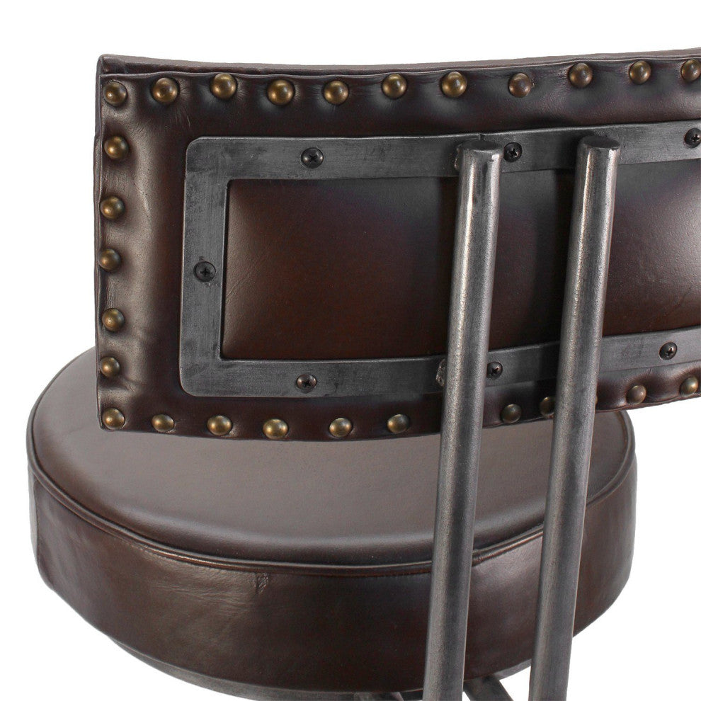 Industrial Adjustable Height Crank Leather Dining Chair - Iron Base