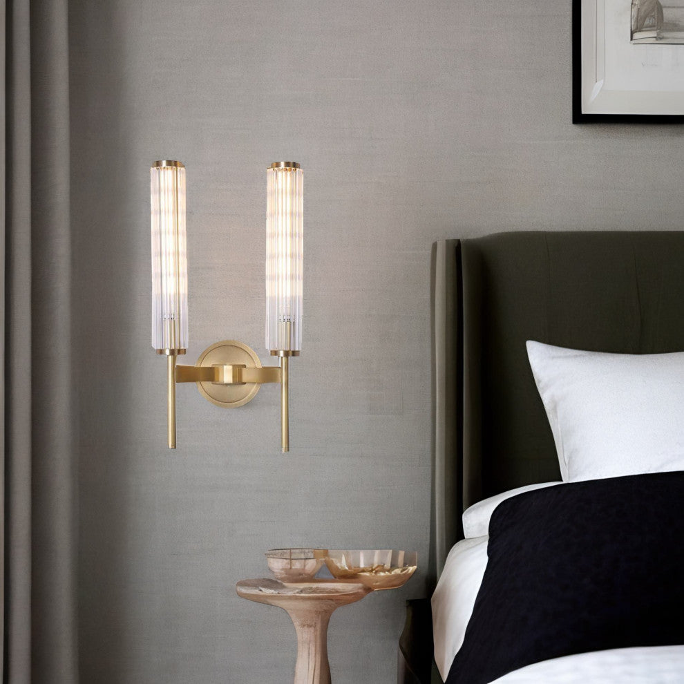 Koniz | Glass Copper Wall Sconce, Cross Reeded Glass
