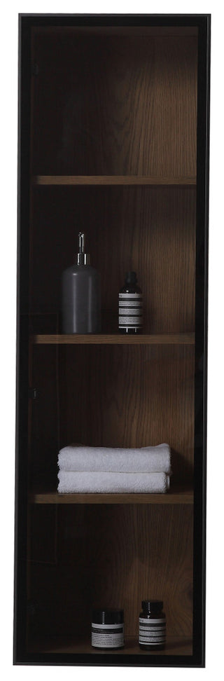 LUCE 13" Wall Mount Modern Bathroom Side Cabinet, Pecan Oak/Matte Black