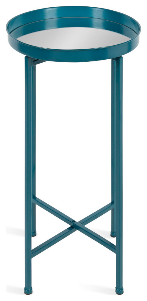 Celia Round Metal Foldable Tray Accent Table, Teal 14x14x25.75