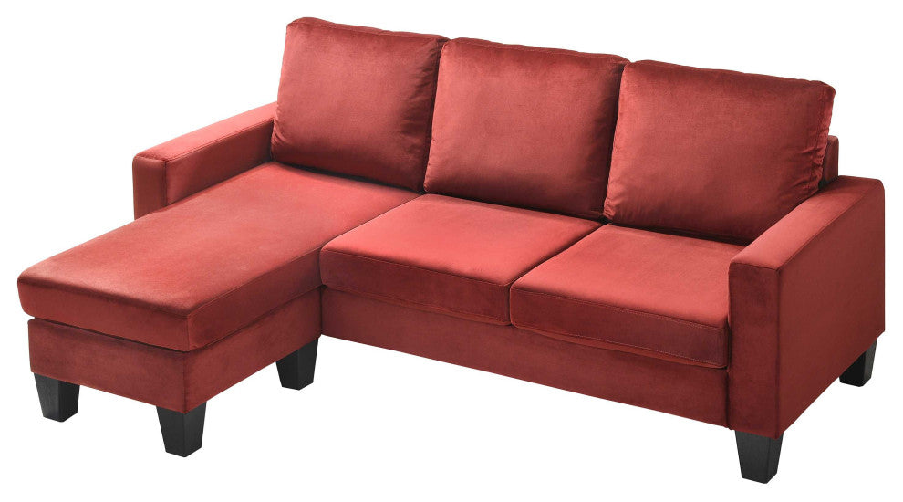 Jessica 77 in. W Flared Arm Velvet L Shaped Sofa, Burgundy