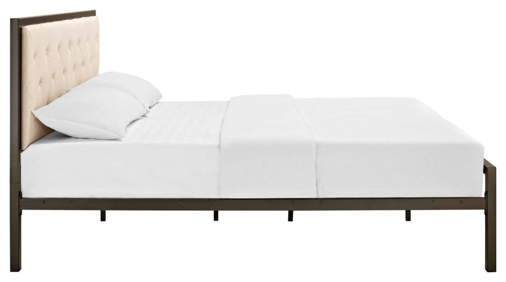Mia Queen Fabric Bed, Brown Beige