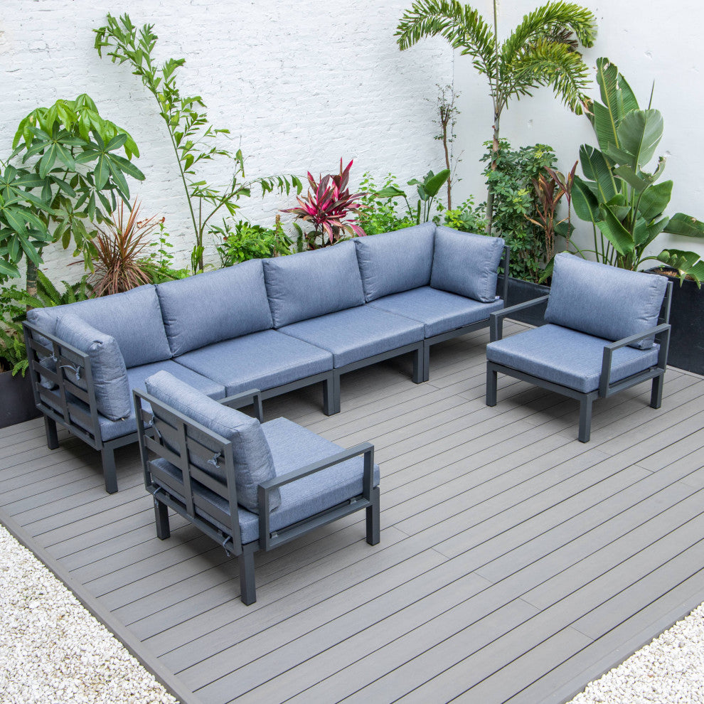 LeisureMod Hamilton 6-Piece Modular Patio Sectional Set With Cushion, Blue