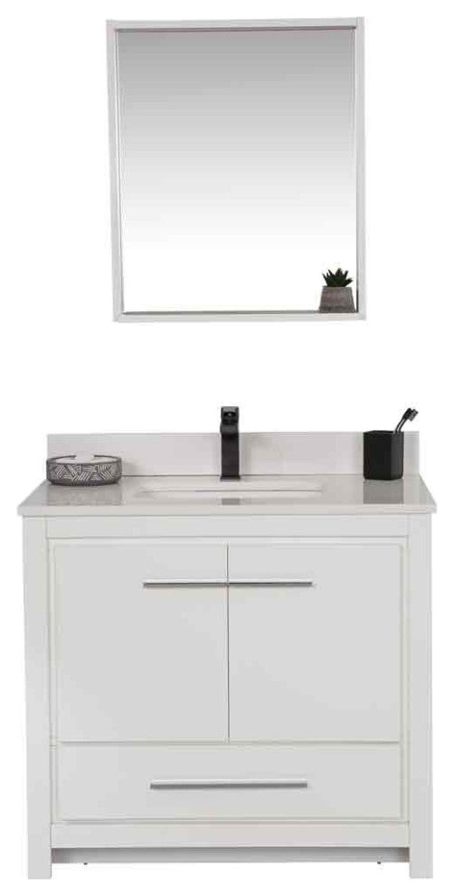 Mila Collection 36" Bathroom Vanity With Sink, Mirror, Countertop, Snow White