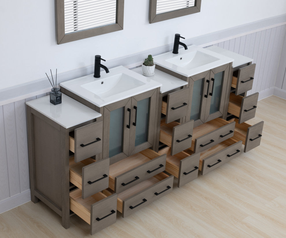 Vanity Art Freestanding Bathroom Vanity Set with Ceramic Top & Mirror
