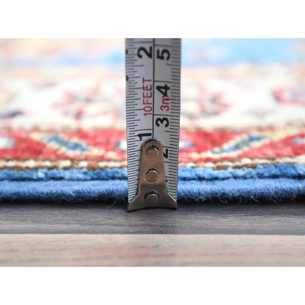 Denim Blue Soft Wool Hand Knotted Afghan Super Kazak XL Runner Rug, 2'6"x33'6"