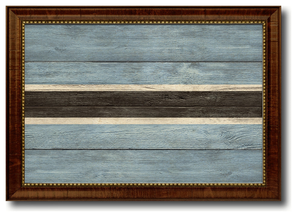 Botswana Country Textured Flag Print With Brown Gold Frame, 15"X21"