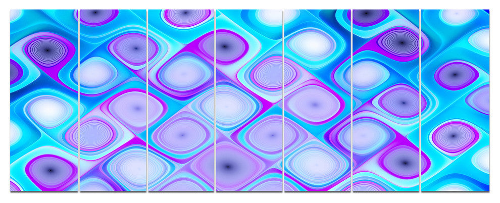 Blue Purple Pattern with Swirls, Abstract Wall Art Canvas, 83"x32", 7 Panels