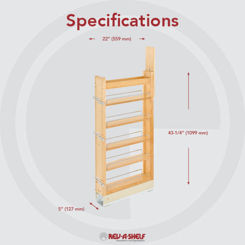 Wood Tall Cabinet Pull Out Pantry Organizer With Soft Close, 5"