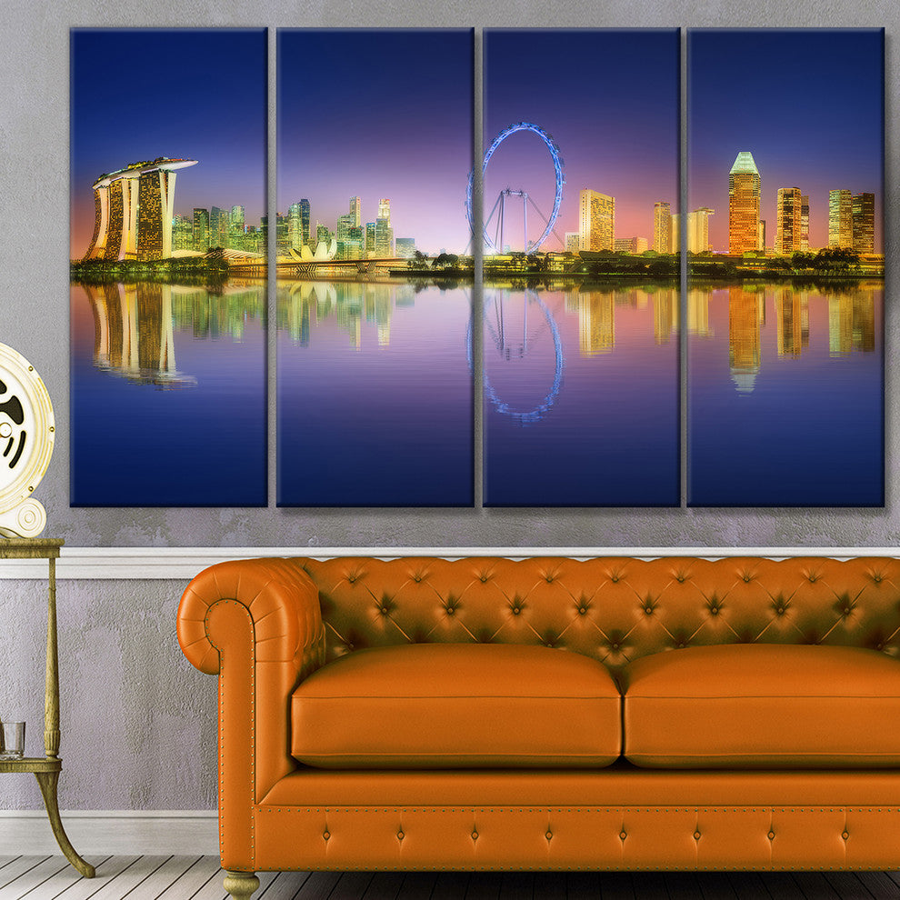 Singapore Skyline and Blue Sky, Cityscape Canvas Art Print, 48"x28", 4 Panels
