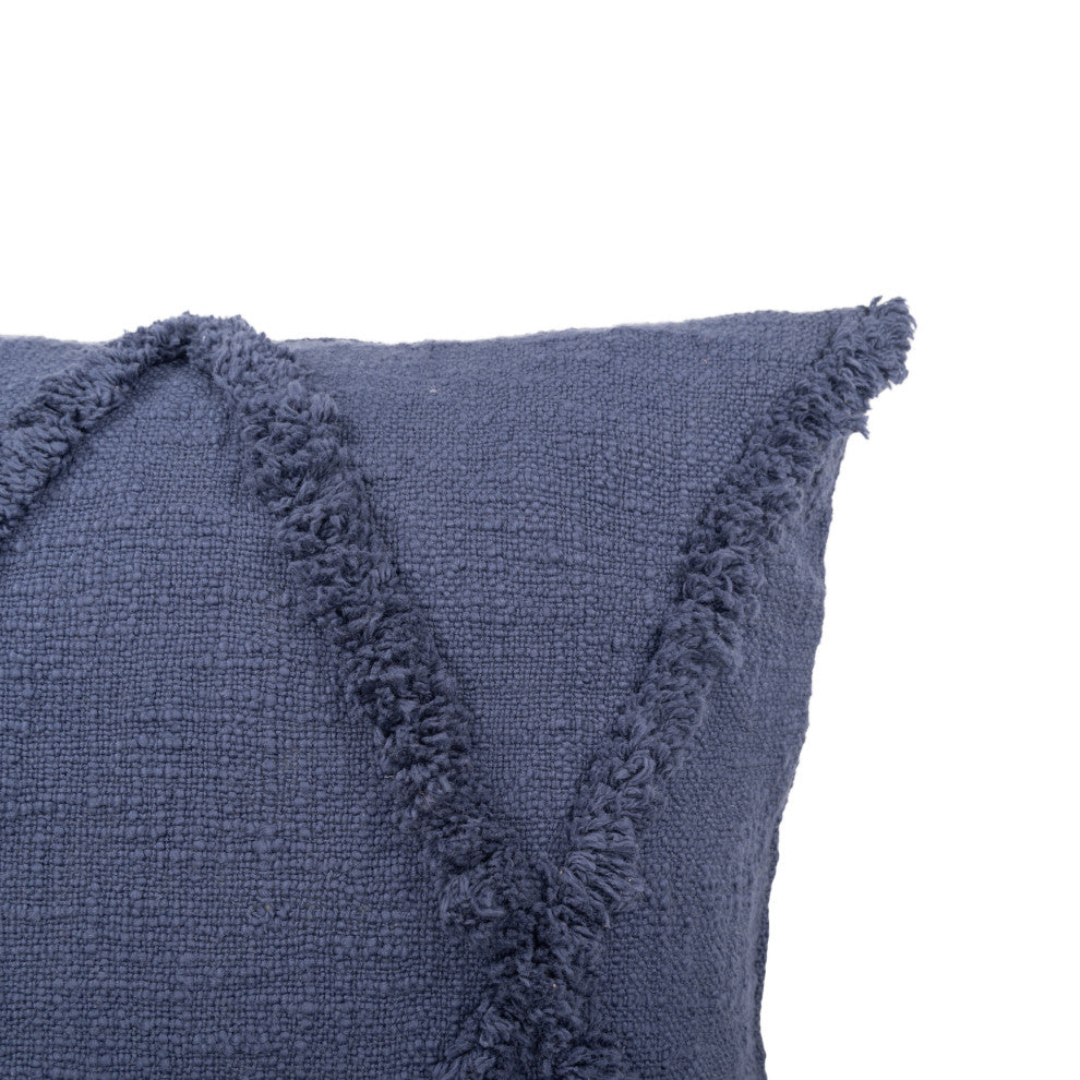 Boho Diamond Tufted Cotton Throw Pillow, Denim Blue, 18" X 18"