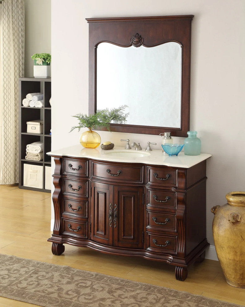 50 inch Cherry Wood Hopkinton Bathroom Sink Vanity Cream Marble Top