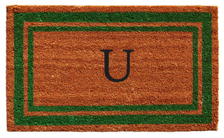 Green Border 18"x30" Monogram Doormat, Letter U