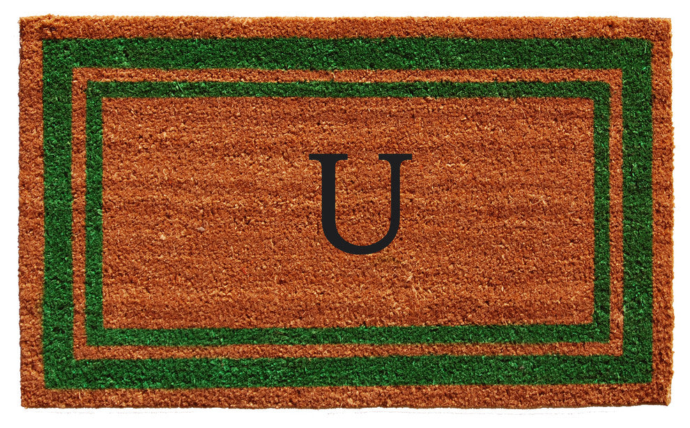 Green Border 18"x30" Monogram Doormat, Letter U
