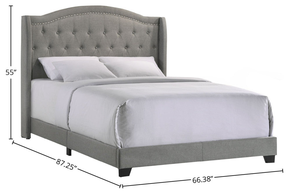 Kent Upholstered Platform Bed, Rhyan Smoke Fabric, Queen