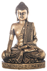 Cement Meditating Sash Buddha on Base Figurine Distressed Concrete Gold Finish