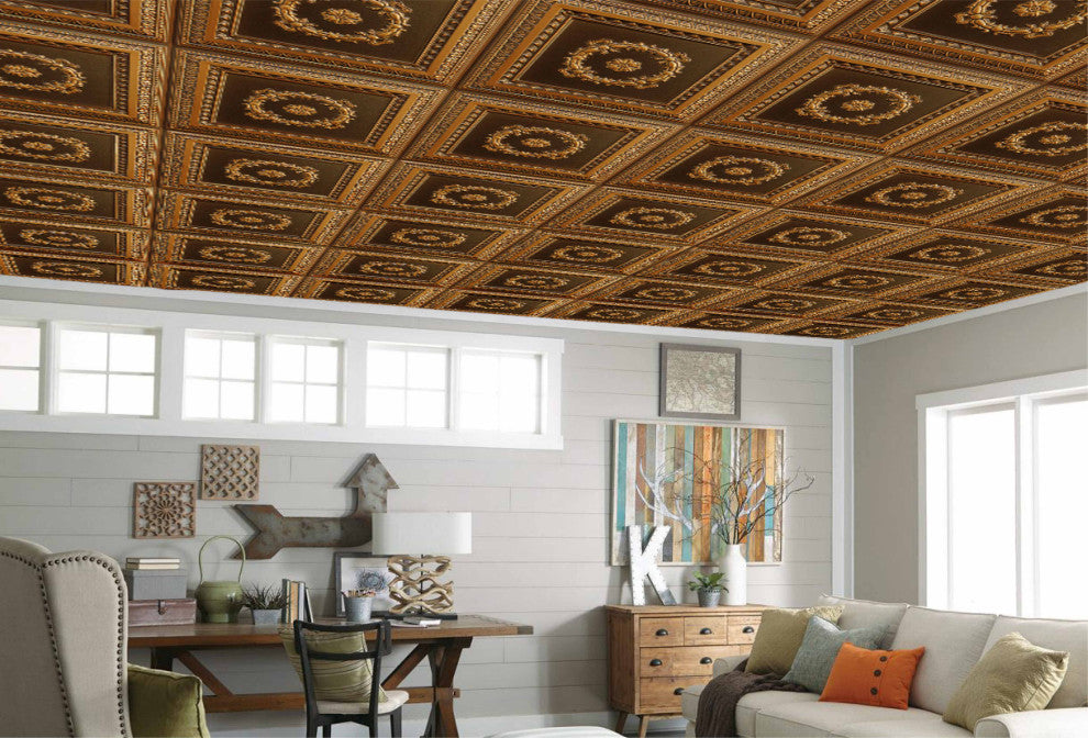 Antique Gold 3D Ceiling Panels, 2'x2', 100 Sq Ft, Pack of 25