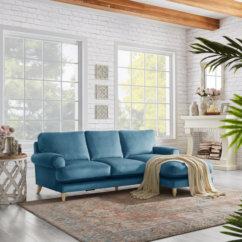 Rustic Manor Darnell Sofa Upholstered, Velvet/Linen, Teal/Velvet