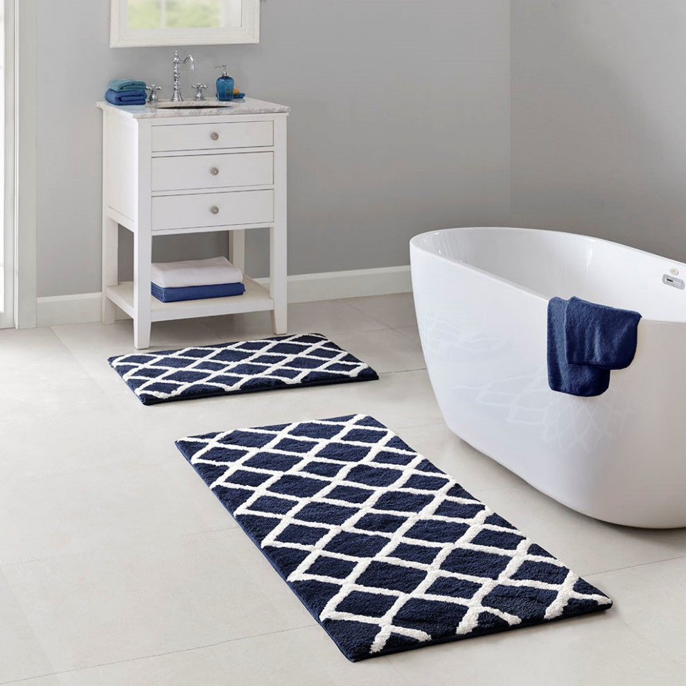Madison Park Reversible High Pile Tufted Bath Rug, Navy Blue, 21"x34" Standard