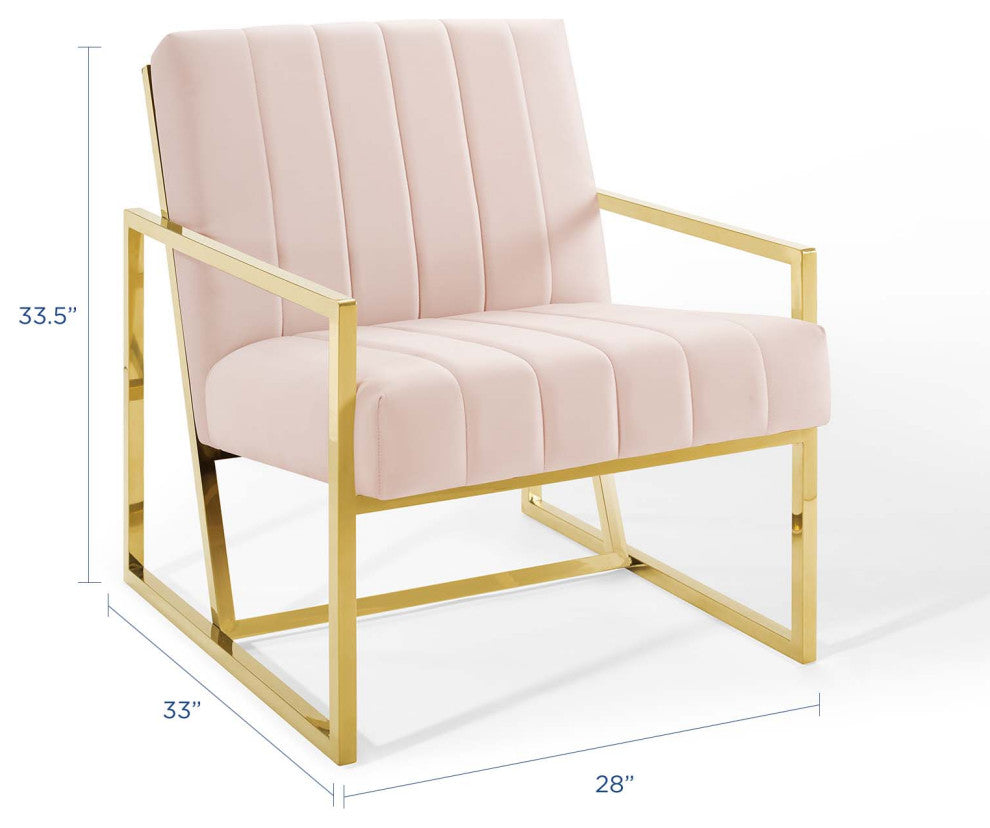 Tufted Armchair Accent Chair, Velvet, Pink, Modern, Living Lounge Hospitality
