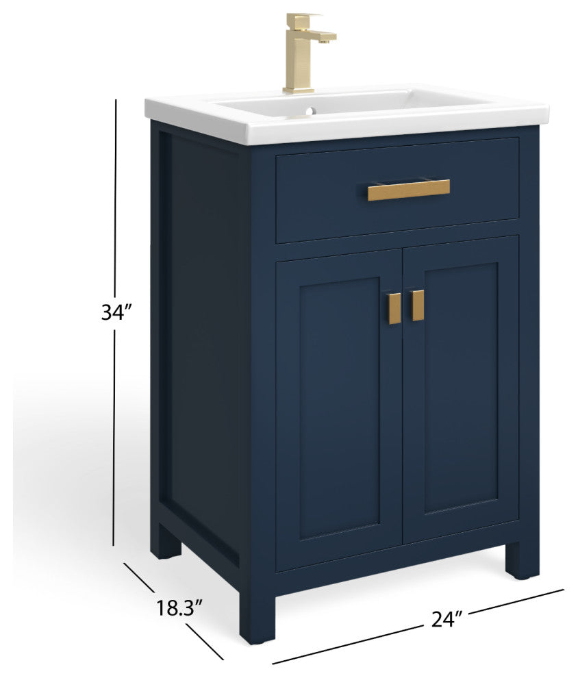 The Savoy Bathroom Vanity, Monarch Blue, 24", Single, Without Mirror, Freestanding