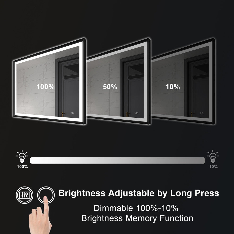 Beveled Bathroom LED Mirror Framed, Backlit and Front Light, Matte Black, 40"x32"