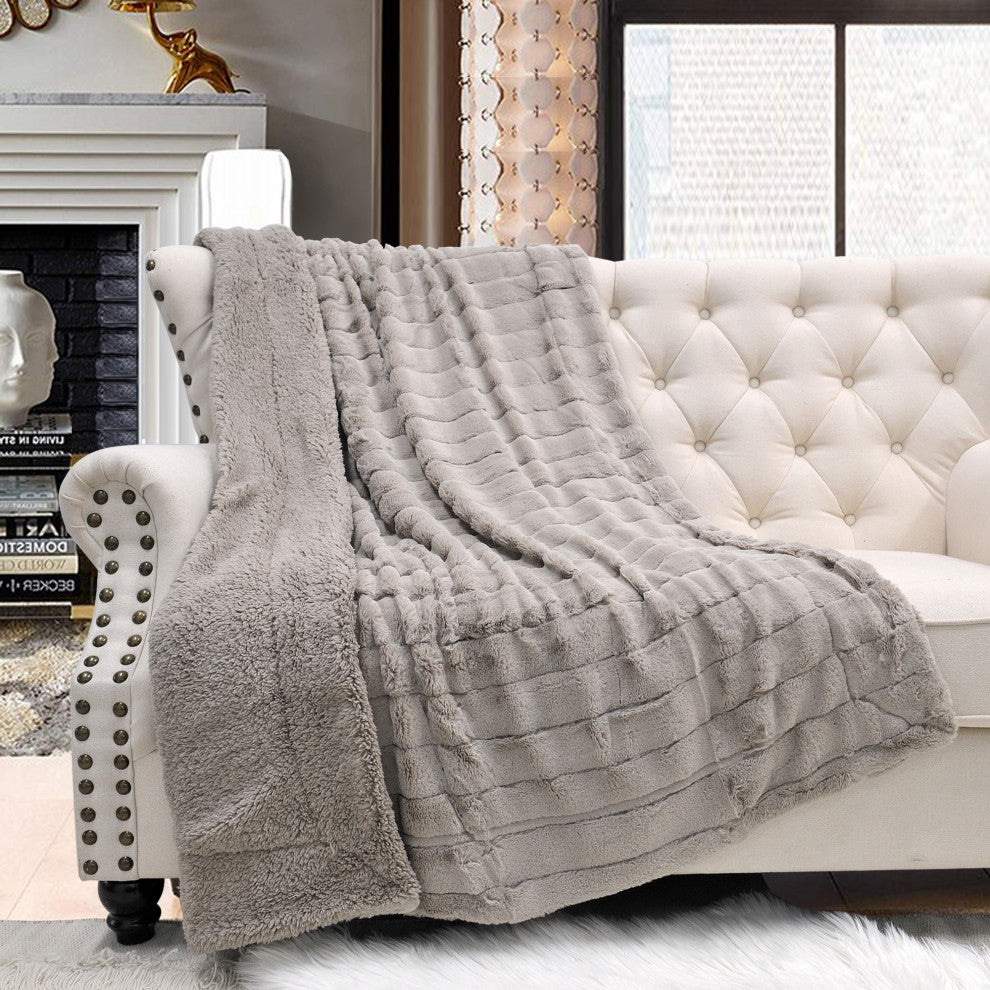 Super Mink Faux Fur Throw Blanket, Pure Cashmere, 60"x80"