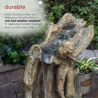 Alpine Rainforest Waterfall Tree Trunk Fountain With LED Lights, 41" Tall