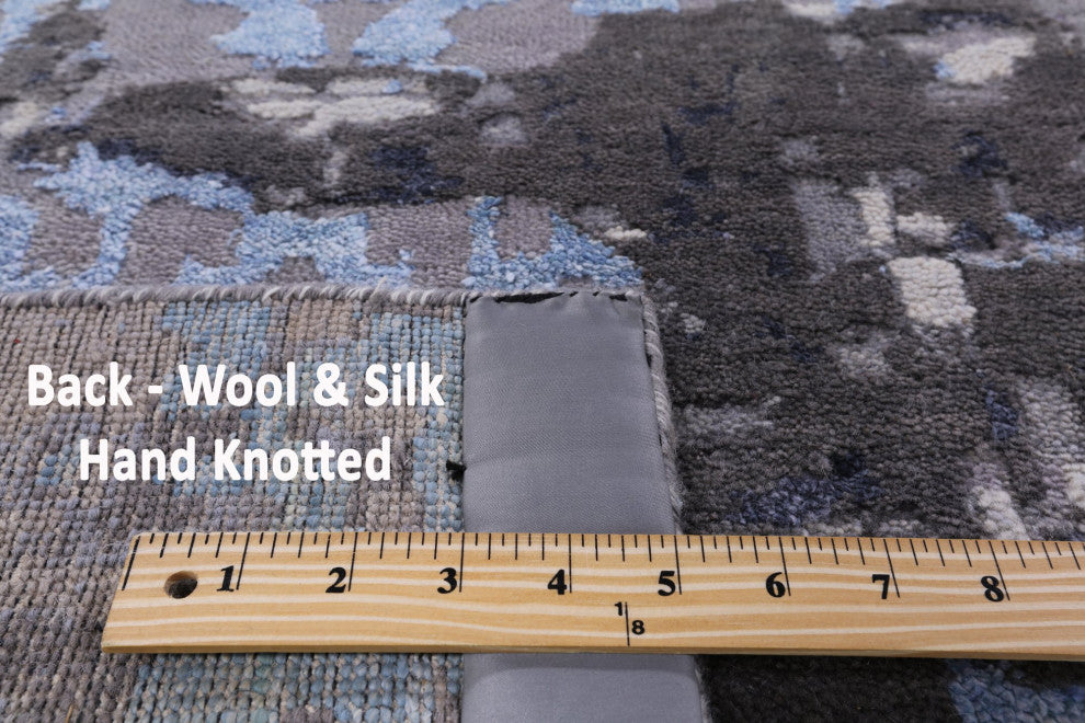 8' 9" X 12' 1" Wool and Silk Modern Handmade Rug Q7241