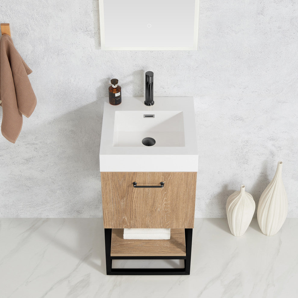 Alistair Vanity, North American Oak, Matte Black Hardware, 18", With Mirror