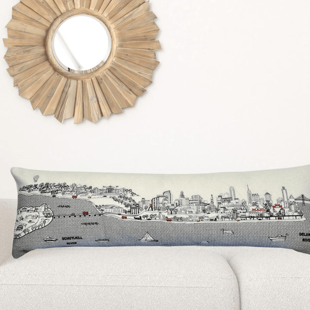 46" White Philadelphia Daylight Skyline Lumbar Decorative Pillow