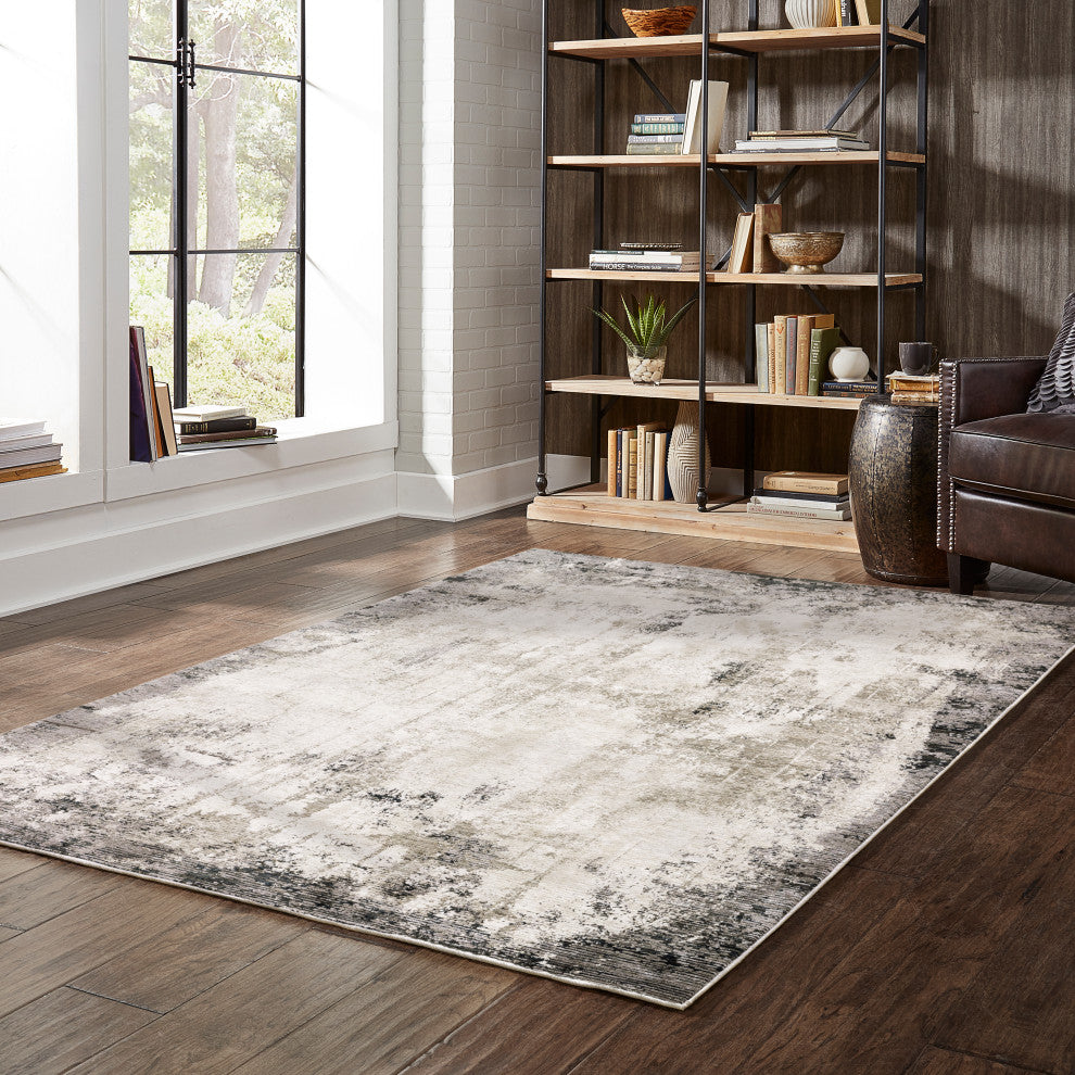 Noble Industrial Abstract Grey/ Ivory Indoor Area Rug, Grey, 5'3"x7'6"