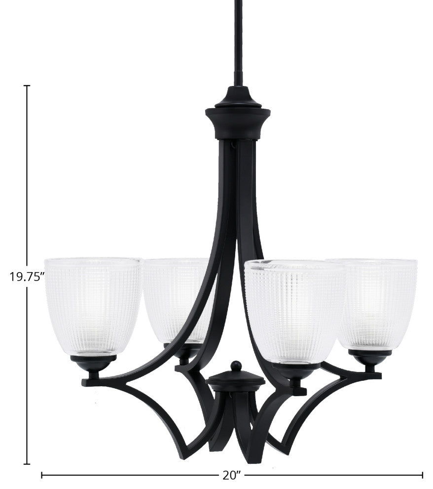 Zilo Uplight, 4 Light, Chandelier, Matte Black Finish With 5" Clear Ribbed Glass
