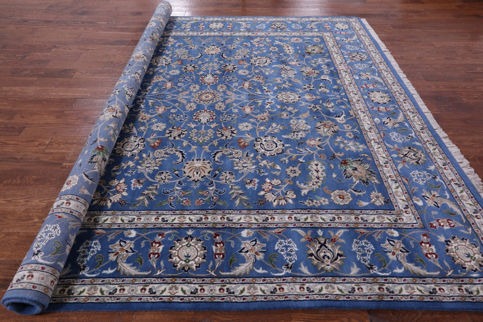 9' Square Wool and Silk Persian Nain Hand Knotted Rug Q6397